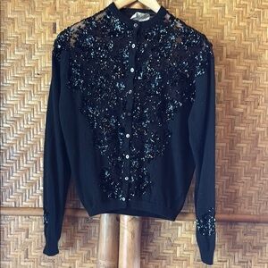 Vintage Black Sequin cashmere handmade Cardigan